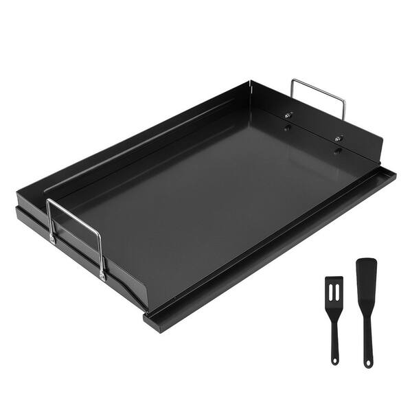 Carbon Steel Griddle 24 x 16 in. Flat Top Pre-Seasoned Plate Handle, Even Heat Distribution, Non-Stick Family Cookware