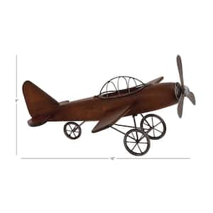 Brown Wood Airplane Sculpture