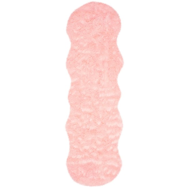 SAFAVIEH Faux Sheep Skin Pink 3 ft. x 6 ft. Solid Runner Rug
