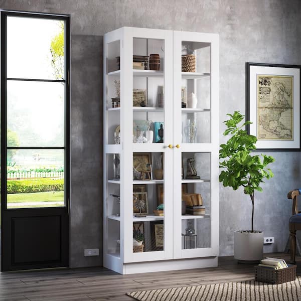 102-8/不二見焼/向付9客 FUFU&GAGA 70.9 in. H White Wood 2-Glass Door Accent Storage