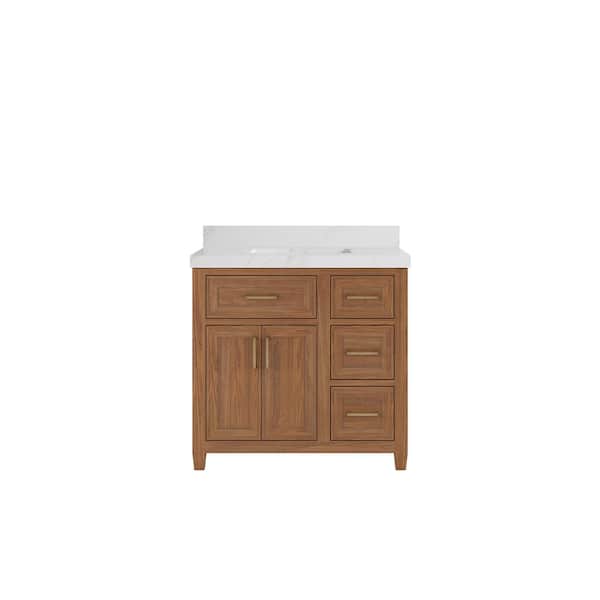Willow Collections Santa Monica 36 in. W x 22 in. D x 36 in. H Single Sink Bath Vanity in Dark Natural with 2 in. Calacatta Sienna Qt. Top