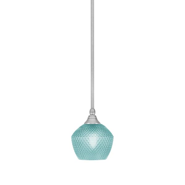 Unbranded Sparta 100-Watt 1-Light Brushed Nickel Shaded Pendant Light Mini Pendant with Turquoise Glass and No Bulb Included