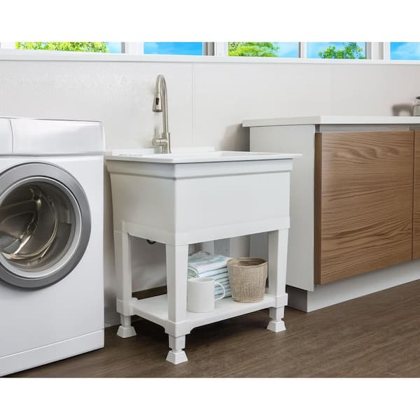 30 in. W x 24 in. D x 35 in. H Freestanding Laundry/Utility Sink in White with Stainless Steel Pull-Down Faucet