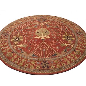 Rust 6 ft. Round Hand Tufted Wool Traditional Morris Area Rug