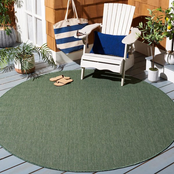 Courtyard Dark Green/Beige 7 ft. x 7 ft. Solid Color Indoor/Outdoor Round Area Rug