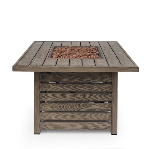 Zeus & Ruta 40 in. 50000 BTU Brown Rectangle Propane Outdoor Fire Pit ...