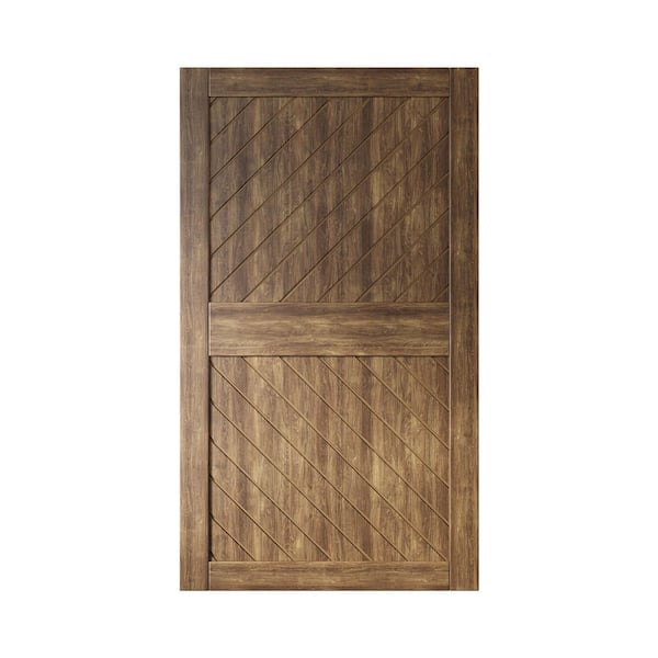 XT3 48 in. x 84 in. C-Panel Solid Core Dark Walnut Slanted Stripe Design Pine Wood Interior Sliding Barn Door Slab