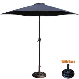 8.8 ft. Aluminum Outdoor Patio Umbrella with 33 lbs. Round Resin Umbrella Base, with Hand Crank Lift in Navy Blue