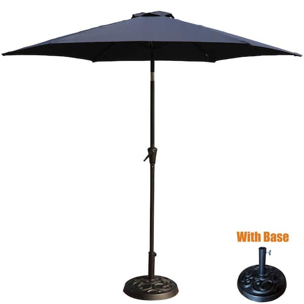 ToolCat 8.8 ft. Aluminum Outdoor Patio Umbrella with 33 lbs. Round Resin Umbrella Base, with Hand Crank Lift in Navy Blue