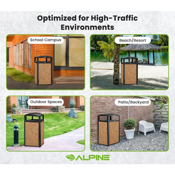 40 Gal. Beige Stone All-Weather Vented Outdoor Commercial Garbage Trash Can with Lid and Liner