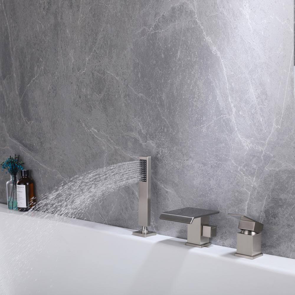 Brushed Nickel Waterfall Roman Tub Faucet with Handheld Shower
