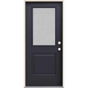36 in. x 80 in. Left-Hand/Inswing 1/2 Lite Streamed Ripple Glass Black Steel Prehung Front Door
