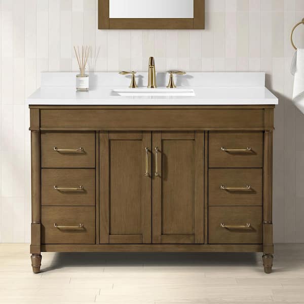 Salisbury 48 in. Single Sink Almond Latte Bath Vanity with White Engineered Marble Top