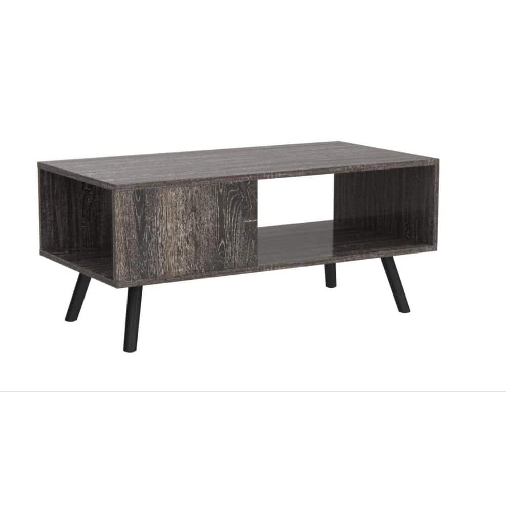 SMT 39 in. Wood Grain -Black Rectangle Wooden Mid-Century Modern Coffee Table with Open Storage Shelf