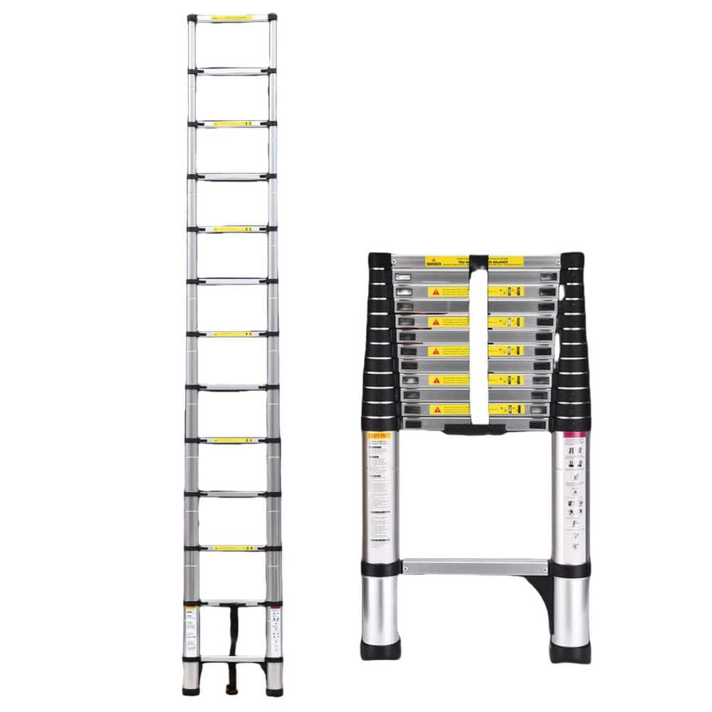 .N/A 12.5 ft. Aluminum Telescoping Ladder with Stabilizers, 330 lbs ...