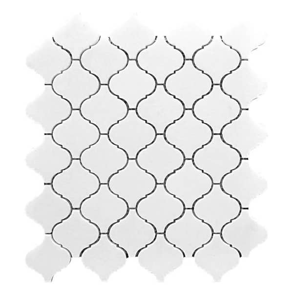 Nubes 10 in. x 11 in. Polished Snow White Thassos Marble Mosaic Arabesque Wall and Floor Tile (3.75 sq. ft./case) 5-Pack