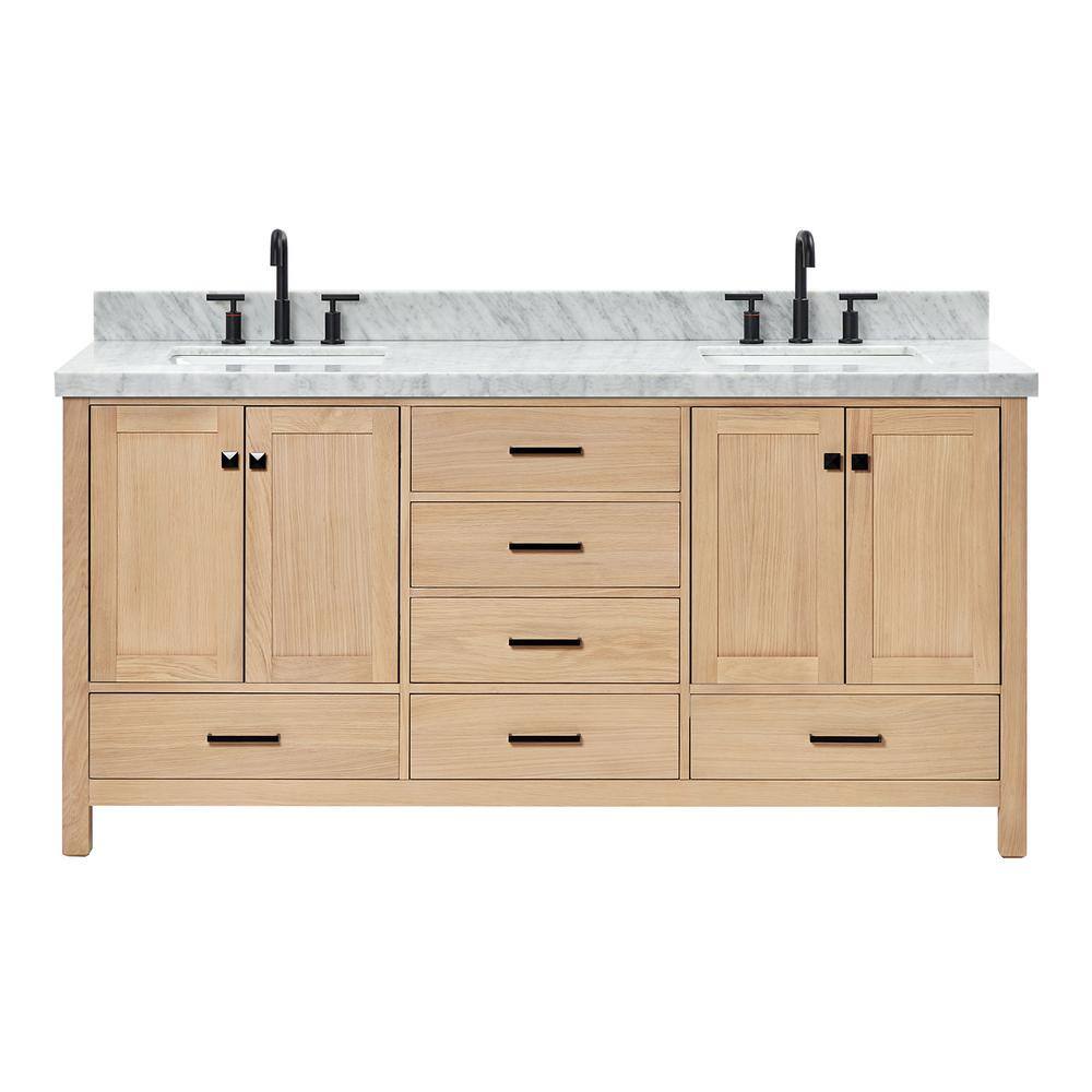 Cambridge 72'' Oak Double Bathroom Vanity with Carrara Marble Top