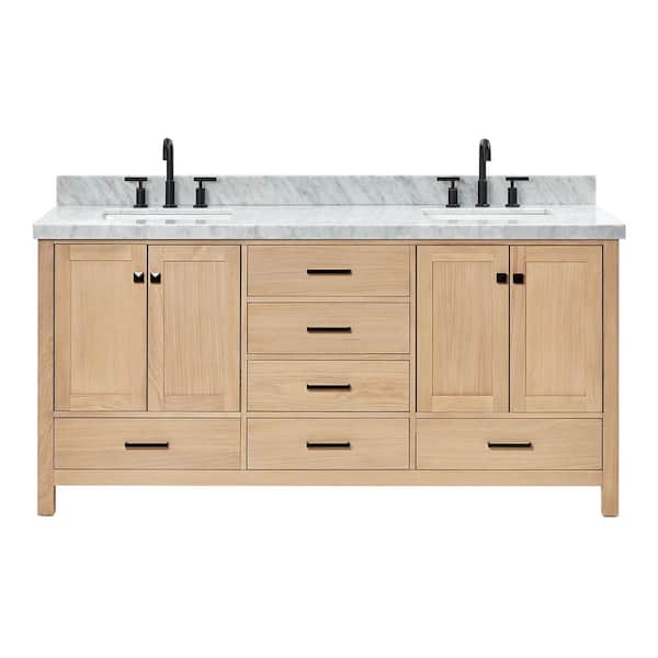 Cambridge 72 in. W x 22 in. D x 36.5 in. H Double Freestanding Bath Vanity in Oak with Italian Carrara Marble Top