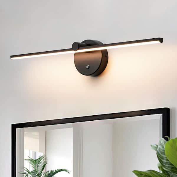 Gratitud 24 in. 1-Light Matte Black LED Vanity Light Bar with Strip Linear Rotating Light Rod