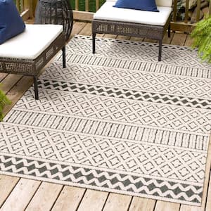 Ormond High-Low Modern Trellis Geometric Cream/Black 4 ft. x 6 ft. Indoor/Outdoor Area Rug