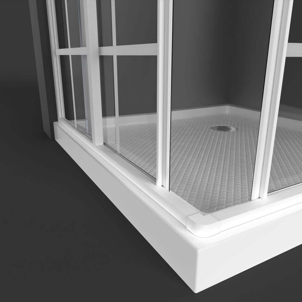 White Framed Square Sliding Shower Enclosure with Clear Glass