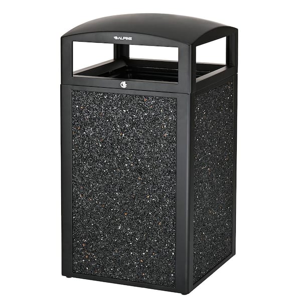40 gal. Gray Stone All-Weather Vented Outdoor Commercial Garbage Trash Can with Lid and Liner