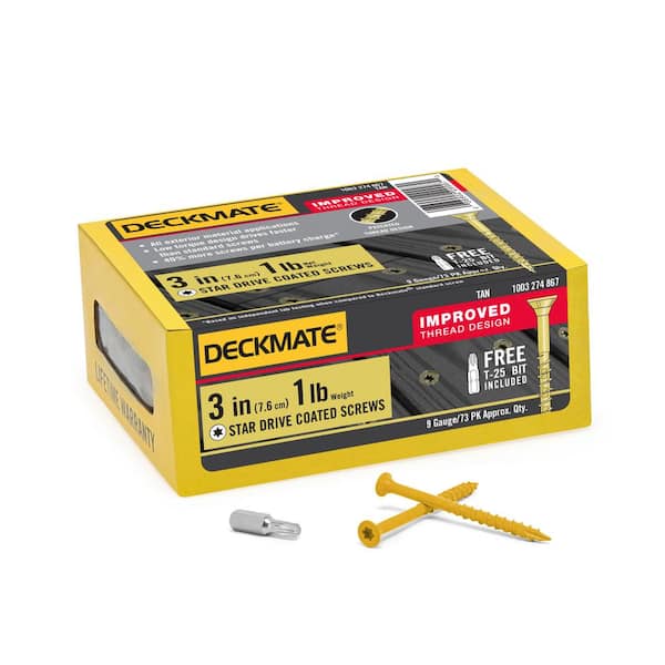 DECKMATE #9 x 3 in. Tan Star Flat-Head Wood Deck Screw 1 lb.-Box (73-Piece)