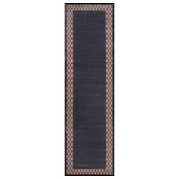 Checkerboard Border Slate Machine Washable Polyester Non-Slip Backing 2 ft. x 6 ft. Gray Area Rug