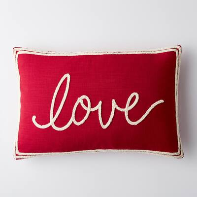 Love Red Graphic Embroidered Decorative 22 in. x 14 in. Pillow Cover