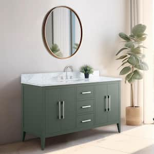 60 in. W x 22 in. D x 34 in. H Single Sink Bathroom Vanity Cabinet in Vintage Green with Engineered Marble Top in White