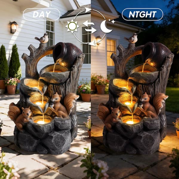 30.1 in. Electric Resin Waterfall Fountain Squirrel with LED