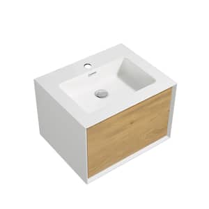 23.6 in. W x 19.1 in D. x 16.7 in. H Bath Vanity in Natural and White with White Vanity Top with White Basin