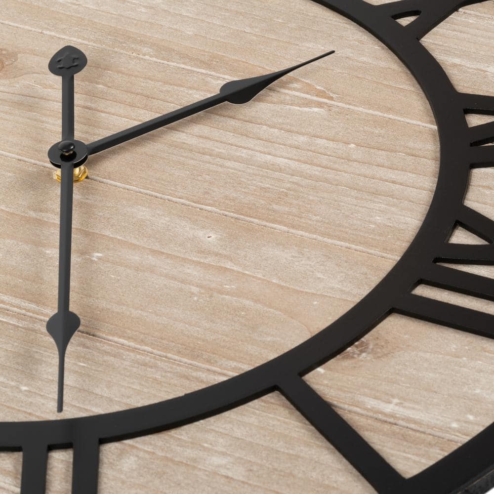 Harper 19.7-Inch Black and Distressed Wood Roman Numeral Wall Clock