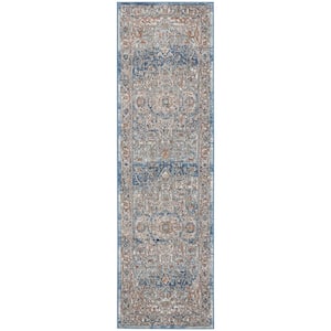 Concerto Ivory Blue 2 ft. x 8 ft. Bordered Traditional Kitchen Runner Area Rug
