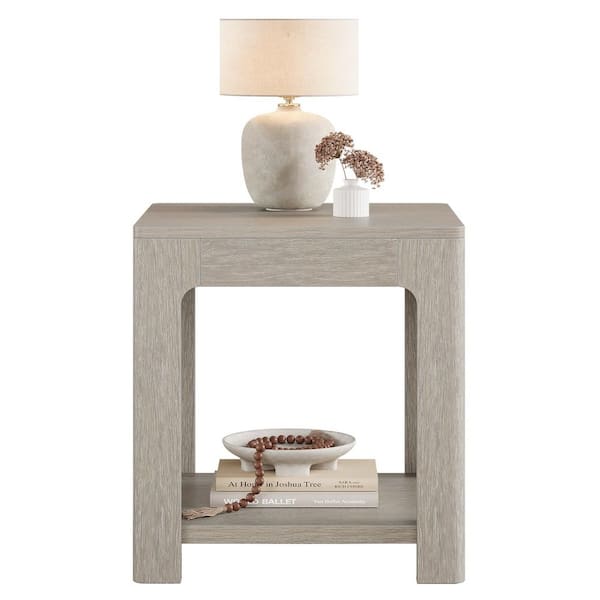 BYBLIGHT Kerlin 21.65 in. Grey Rectangular Wood End Table with 2 Storage Shelves