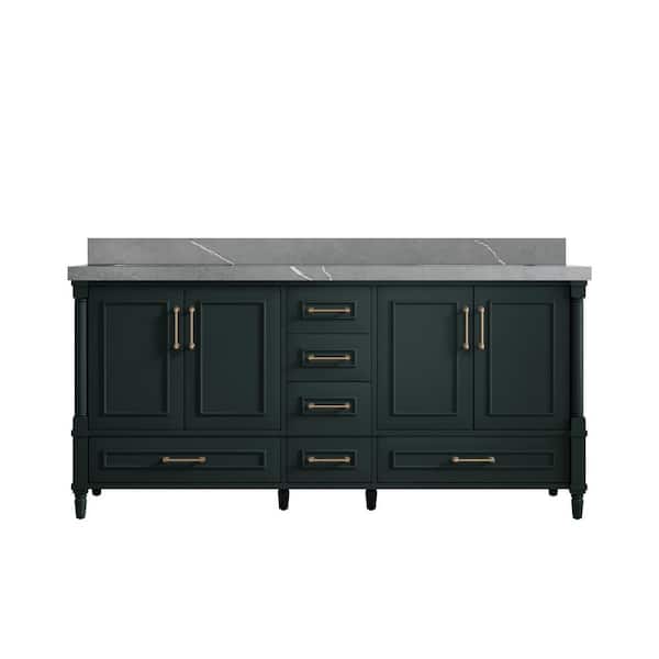 Willow Collections Hudson 72 in. W x 22 in. D x 36 in. H Double Sink Bath Vanity in Dark Green with 2 in. Piatra Gray Quartz Top