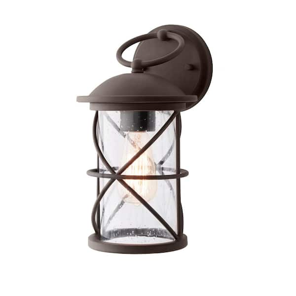 Hampton Bay Wakefield 13.5 in. 1-Light Hardwired Bronze Outdoor Wall Light Lantern Sconce with No Bulb Included