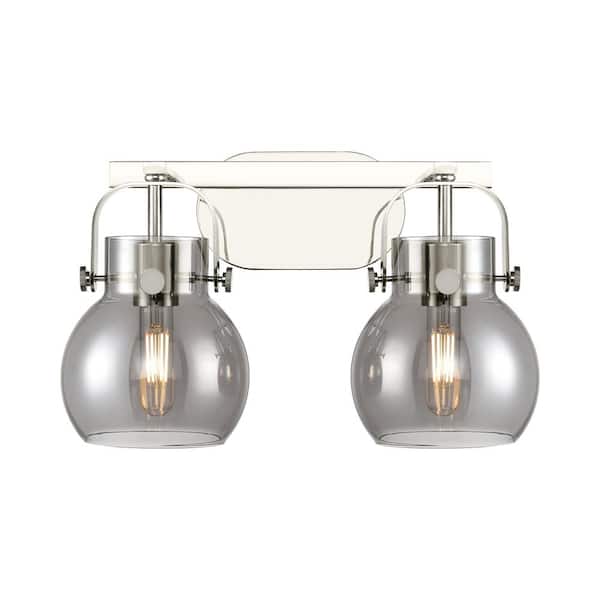Innovations Pilaster II Sphere 17 in. 2-Light Polished Nickel Vanity Light with Glass Shade