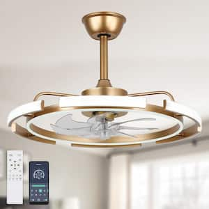 24 in. Indoor DIY Shade Gold Dimmable Ceiling Fan with LED Light and Remote