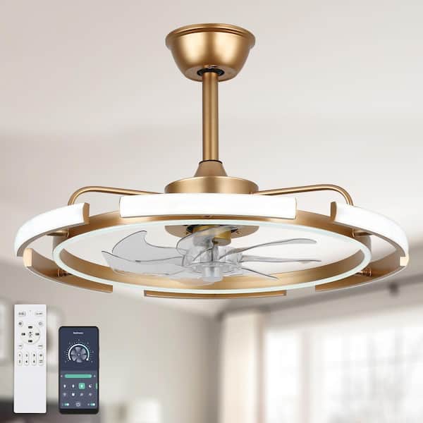 Bella Depot 24 in. Indoor DIY Shade Gold Dimmable Ceiling Fan with LED Light and Remote
