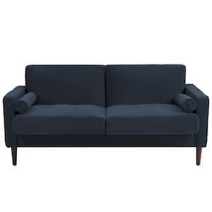 63.3 in. Straight Arm Corduroy Fabric Upholstered Rectangle 2-Seater Sofa in. Navy Blue with Wood Legs