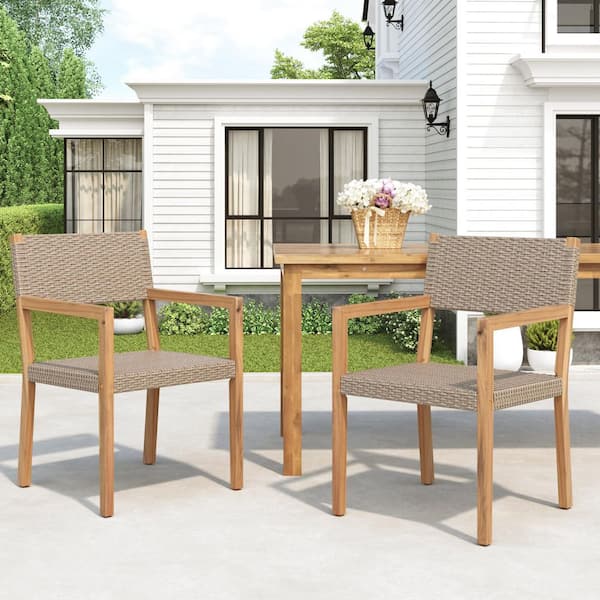 Unbranded Wood Set of 2 Outdoor Dining Armchairs-Ergonomic Patio Chairs for Garden, Balcony, or Backyard