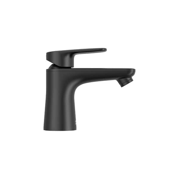 Aspirations Petite Single Hole Deck Mount Bathroom Faucet With Drain in Matte Black