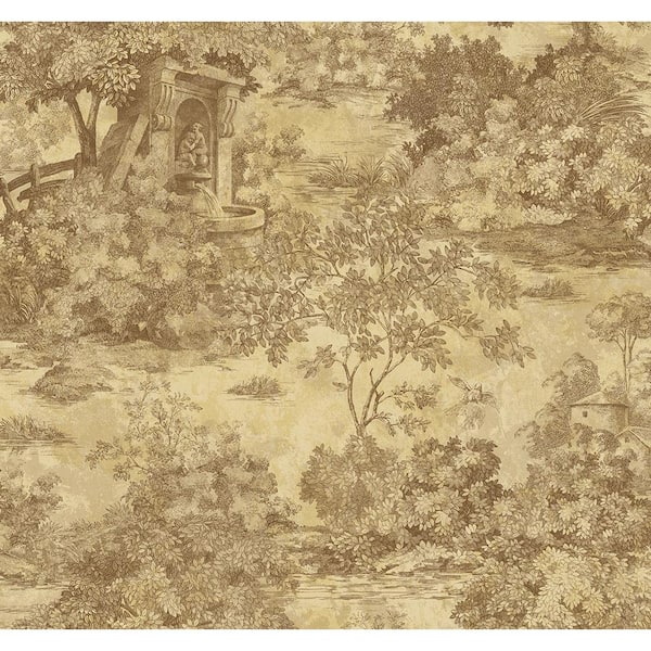 Seabrook Designs 60.75 sq. ft. Metallic Toffee Morin Fountain Toile Unpasted Paper Wallpaper Roll