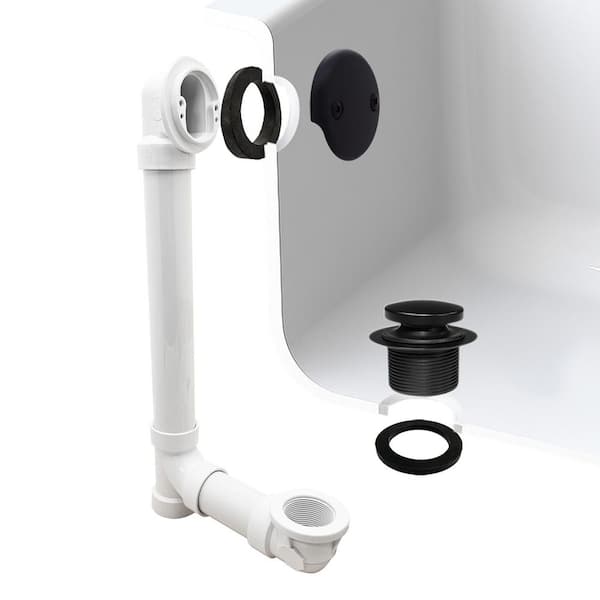 1-1/2 in. x 12 in. Bath Waste & Overflow with Two-Hole Faceplate Cover and Tip-Toe Drain Plug - Sch. 40 PVC, Matte Black