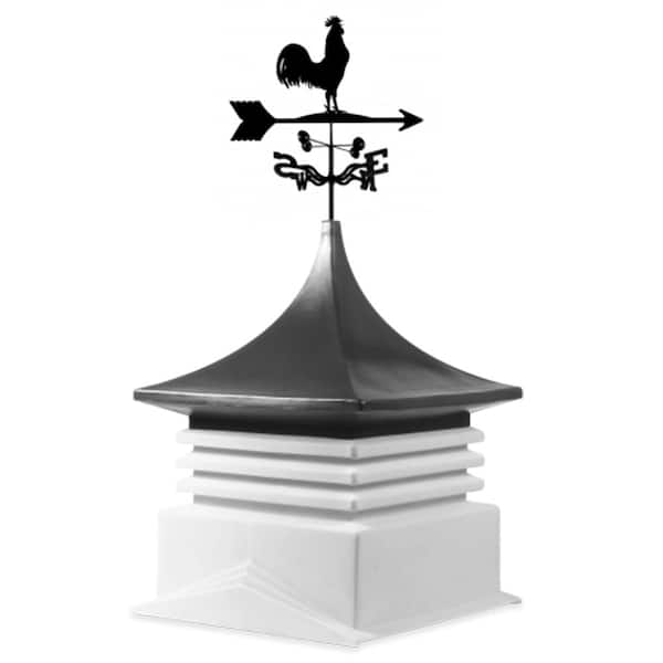 Unbranded 22 in. x 22 in. White Base and Dark Grey Top Poly Cupola with Rooster Weathervane