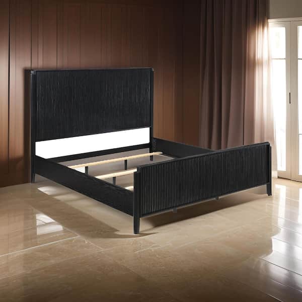 Benjara Jack Black Wood Frame Queen Panel Bed with Tapered Legs