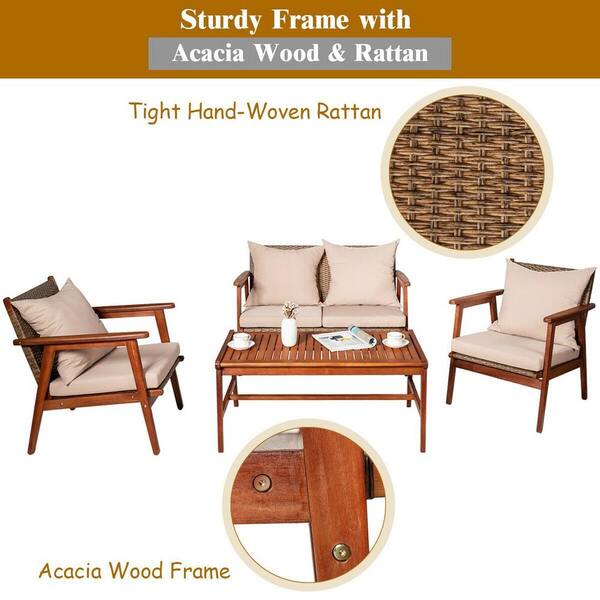 Angeles Home 4 Piece Solid Wood Outdoor Patio Conversation Sofa Set With Beige Cushions M66 8hw517bn Angeles Home 4 Piece Solid Wood Outdoor, Prescott Az Patio Furniture