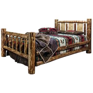Glacier Brown California King Laser Engraved Wolf Motif Spindle Style Bed
