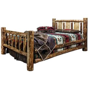 Glacier Brown Queen Laser Engraved Wolf Motif Spindle Style Bed